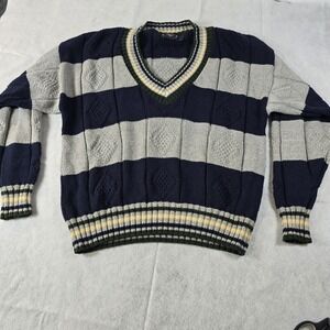 Vintage Lake Harmony Rowing Club Sweater XL Made USA Striped Chunky Knit 80s 90s